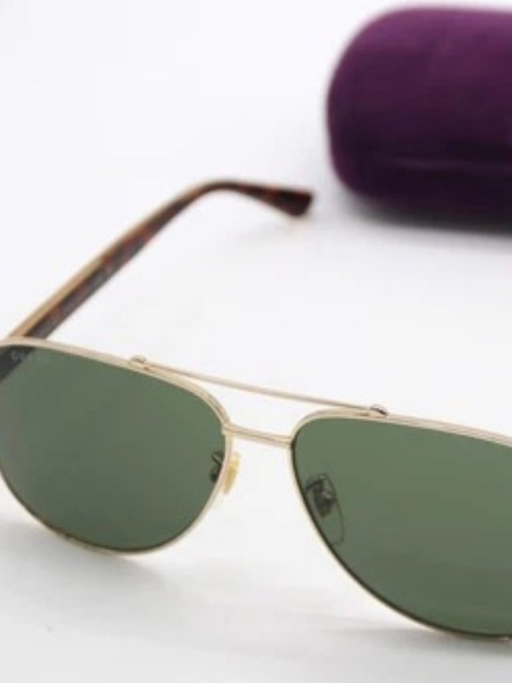 Gucci Gold & Havana / Green Lens Aviator Sunglasses G0528S 009 - 63-14-150